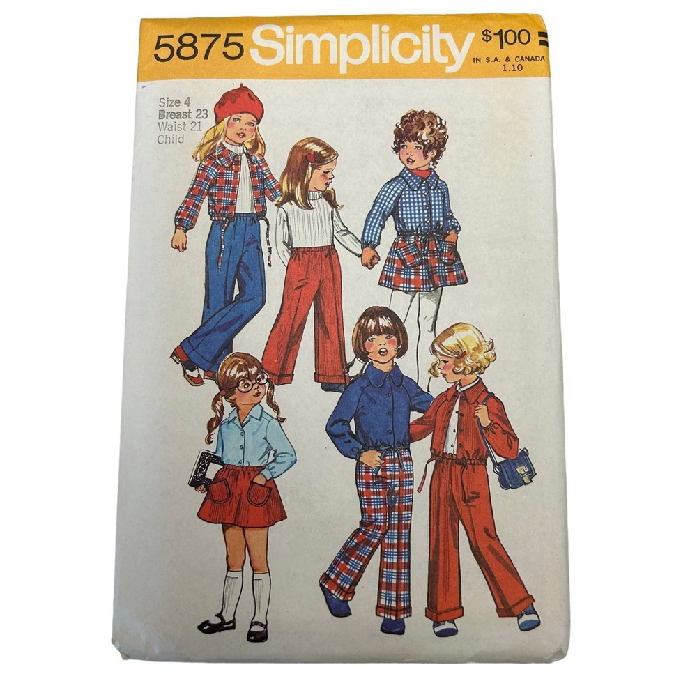 Simplicity Vintage 1970's Pattern #5875 Kids Shirt/Jacket/Short Skirt and‎ Pants